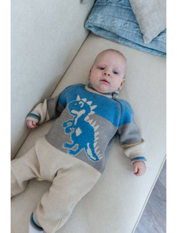 Комбинезон "Динозавр" голубой/бежевый