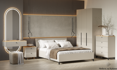 Ника спальный гарнитур модульный мдф бежевый мат-05 / лдсп кашемир + дуб делано