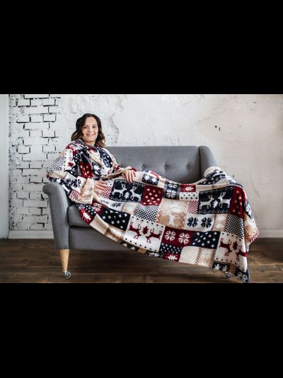 Плед с рукавами &quot;Зимние узоры&quot; из микрофибры (велсофта)