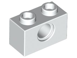 Technic, Brick 1 x 2 with Hole, White (3700 / 370001)