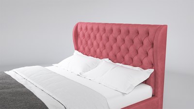 Современная дизайнерская кровать Леон, мягкое высокое изголовье, катерная стяжка, фанера, усиленная металлом, с подъемным механизмом и бельевым ящиком