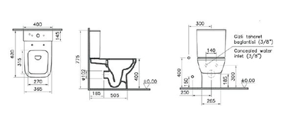 Комплект напольного безободкового пристенного унитаза Vitra Integra Square , с тонким сиденьем микролифт, 9833B003-7204