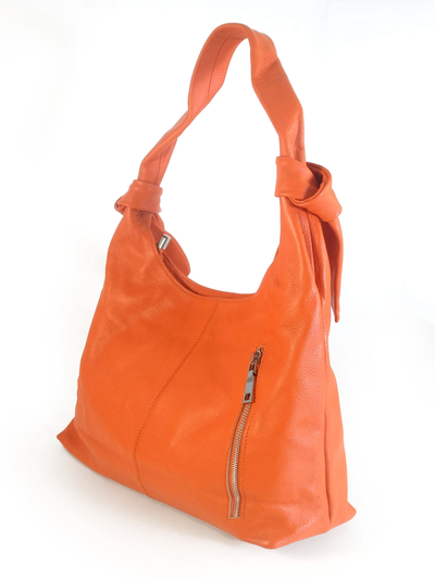 (АРТИКУЛ: 10148/2/5) СУМКА-МЕШОК ЖЕНСКАЯ, БОЛЬШАЯ, НАТУРАЛЬНАЯ КОЖА, ЯРКО-ОРАНЖЕВАЯ, ЧЕРЕЗ ПЛЕЧО *