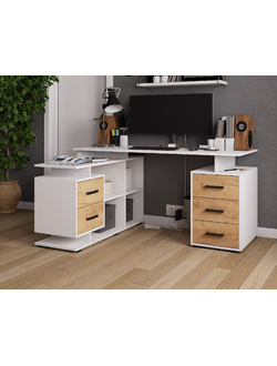 СКМУ-3 компьютерный стол угловой Белый с тиснением/Дуб Крафт Золотой