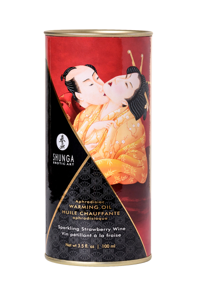 2208 Масло массажное для тела Shunga «Клубника и шампанское»Sparkling Strawberry Wine,разогревающее,100мл