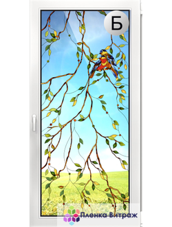 Витражная пленка, витражная пленка самоклеющаяся под заказ,пленочный витраж флора с птицами
