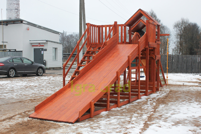 Детская деревянная зимняя горка IgraGrad Snow Fox 5,9 м + Панда Фани Грайд