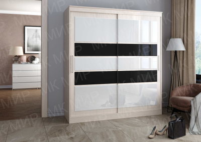 Танго-4 Шкаф-купе 2,0 (2000х2200х600мм) анкор светлый/Лакобель белый/черный