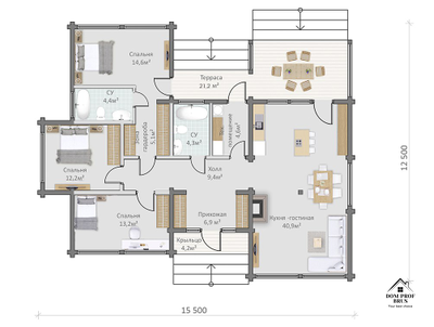 "Семейный Оазис": Просторный дом из клееного бруса с террасой 170 м²