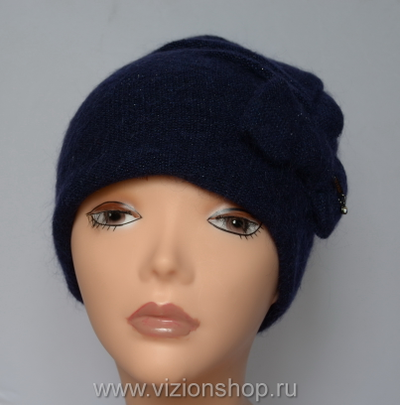 шапка синяя женская вязаная зима 2017