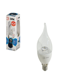 Лампа светодиодная ЭРА, 7 (60) Вт, цоколь E14, "прозрачная свеча на ветру", холодный белый свет, LED smdBXS-7w-840-E14-Clear, BXS-7w-840-E14c