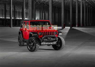 Бампер силовой передний короткий с лайтбаром AL (черный)  (без номерной рамки) для Jeep Wrangler JK, JL, все комплектации (2007-2018, 2017-...)