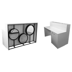 Тучков шоп. Торговое оборудование. Ресепшн. Стойка-ресепшен Глянец белого цвета с круглыми зеркалами