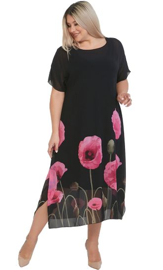 Нарядное платье свободного силуэта из шифона  арт. 901 (цвет черный)  Размеры 52-66