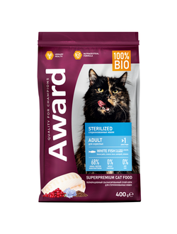 AWARD (Авард) Sterilized, сухой корм для стерилизованных кошек, Белая рыба 400 г