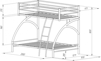 Двухъярусная кровать металлическая ФМ - ВН2 (190х90 и 190х120) + 250 бонусов