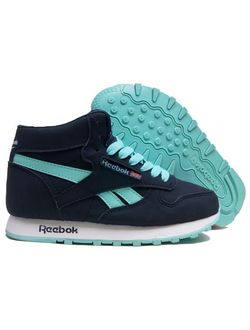 Кроссовки Reebok Classic Mid сине-бирюзовые зимние с мехом