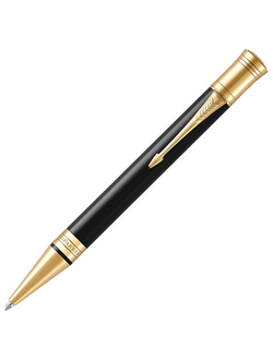 Ручка шариковая PARKER "Duofold Classic Black GT", корпус черный, позолоченные детали, черная, 1931386