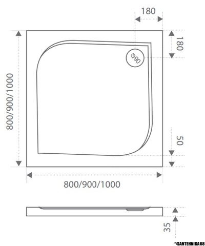 Прямоугольный душевой поддон из искусственного (литьевого) мрамора BAS Квадро