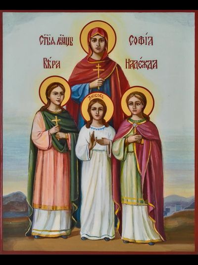 Вера, Надежда, Любовь и матерь их София. Рукописная икона.