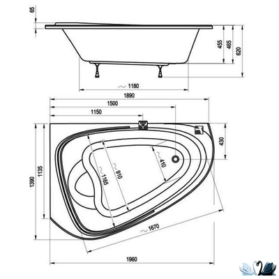 Ванна Ravak Love story II 196 x 139 см, акриловая, правая, угловая
