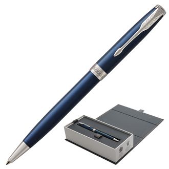 Ручка подарочная шариковая PARKER "Sonnet Core Subtle Blue Lacquer CT", синий лак, палладиевое покрытие деталей, черная, 1931536