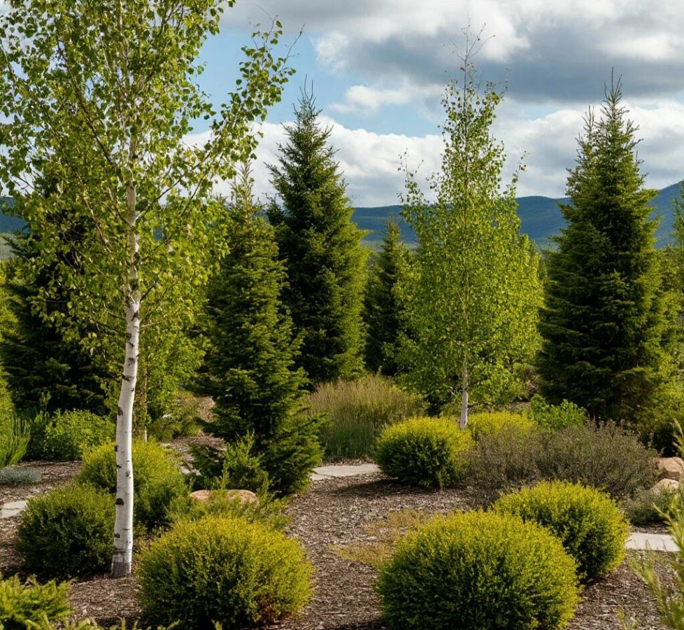 ландшафтный дизайн участка-березовый лес