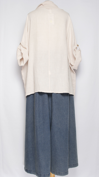 БЛУЗА ЛЁН КИМОНО "ХОМУТ КУЛИСКА" св.бежевая, белая, бежевая  до.56