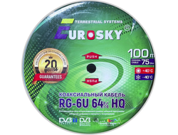 Кабель коаксиальный EUROSKY RG-6U, 75 Ом, CCS/Al/Al, 64%, бухта 100 м черный