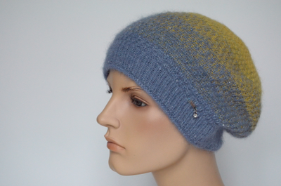 Берет вязаный голубой с желтым Vizio Италия 6711 В