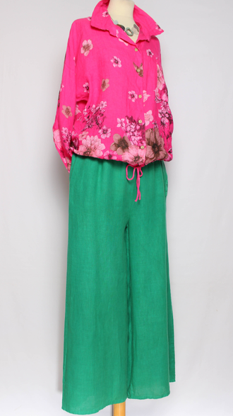 Брюки "Лён прямые1" зелёные р.46-52