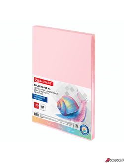 Бумага цветная BRAUBERG, А4, 80 г/м2, 100 л., пастель, розовая, для офисной техники. 112447
