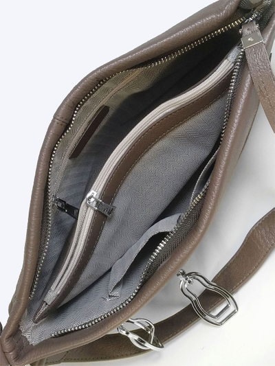 (АРТИКУЛ: 10129/1/5) СУМКА ЖЕНСКАЯ, СРЕДНЕГО РАЗМЕРА, НАТУРАЛЬНАЯ КОЖА, ТЕМНО-БЕЖЕВАЯ, С НАРУЖНЫМИ КАРМАНАМИ, С ПЛЕЧЕВЫМ РЕМНЕМ