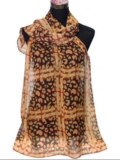 20164-7. Шифоновый шарф в коричнево-бежевых оттенках.