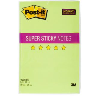 Блок-кубик Post-it Super Sticky 1623R-SG, 150х228, неон зеленый (90 л)