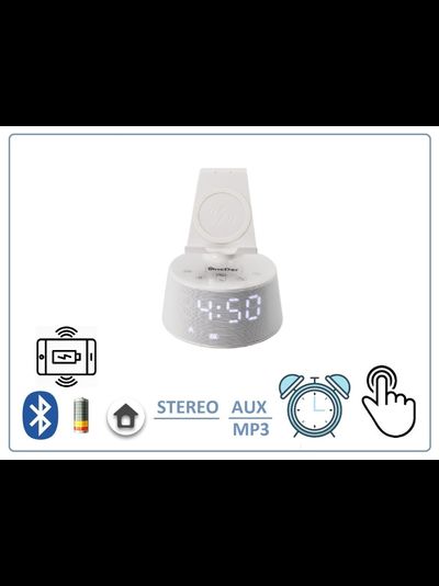 OneDer V02 Bluetooth колонка HiFi СТЕРЕО, с информатором времени/будильник, + модуль беспроводной зарядки, с сенсорным управлением,  с аккумулятором для использования в помещении