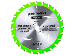 Пильный диск по дереву для циркулярной пилы Greenworks, 184x1.75/1.13x20мм; 24T