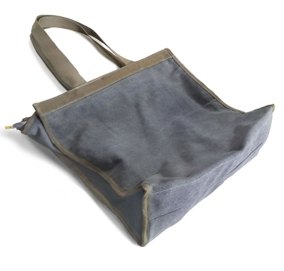 (АРТИКУЛ: 9640) СУМКА БОЛЬШАЯ, ТЕКСТИЛЬ, СЕРАЯ С ТЕМНО-БЕЖЕВЫМИ РУЧКАМИ ЧЕРЕЗ ПЛЕЧО