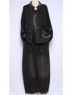 Джинсовка-бомбер "Металлические бусины" черная, синяя р.48-54