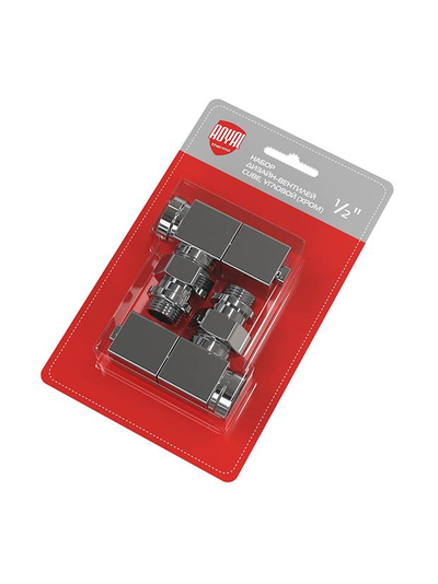Набор дизайн-вентилей Royal Thermo CUBE, угловой (хром) 1/2"