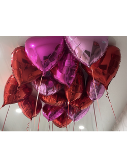 Шары в форме сердца красный, розовый, малиновый 15 шт под потолок