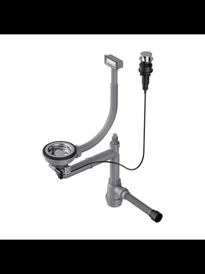 Арматура с клапаном-автоматом для одночашевых моек с прямоугольным переливом и декоративным элементом для корзины WK-1-A