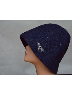 Синяя вязаная шляпа клош  зимняя Vizio Италия 6126 фото