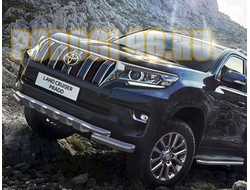Защита переднего бампера d76+d57 "Клыки" Toyota Land Cruiser Prado 150 (2017-...)