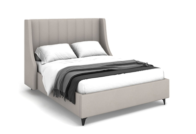 Двуспальная полутороспальная мягкая кровать Жаклин Ривалли (Rivalli), в съемных чехлах, на высоких металлических ножках, под робот-пылесос