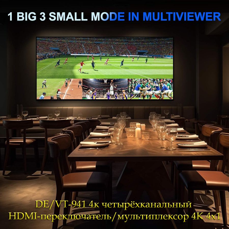 DE/VT-941 4к четырёхканальный HDMI-переключатель/мультиплексор 4К 4x1