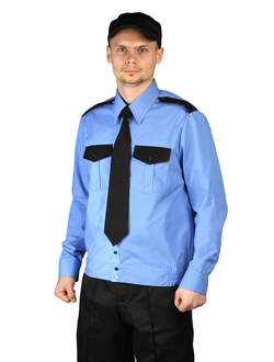 Рубашка мужская &quot;Охрана&quot; (дл. рукав) на резинке голубая с чёрным
