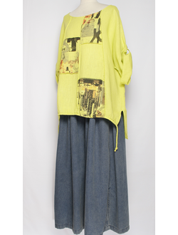 БЛУЗА ЛЁН КИМОНО "ГОРОД" лайм, желтая до р.56
