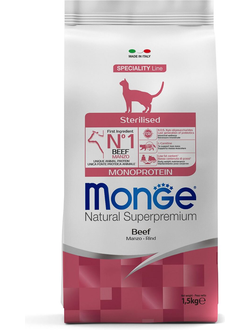 Корм для стерилизованных кошек Monge (Монж) с говядиной  1,5 кг