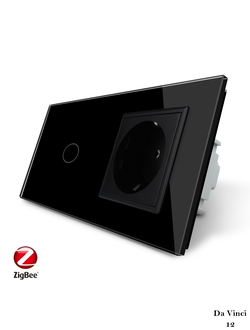Одноклавишный сенсорный выключатель livolo с wifi и розеткой чёрного цвета